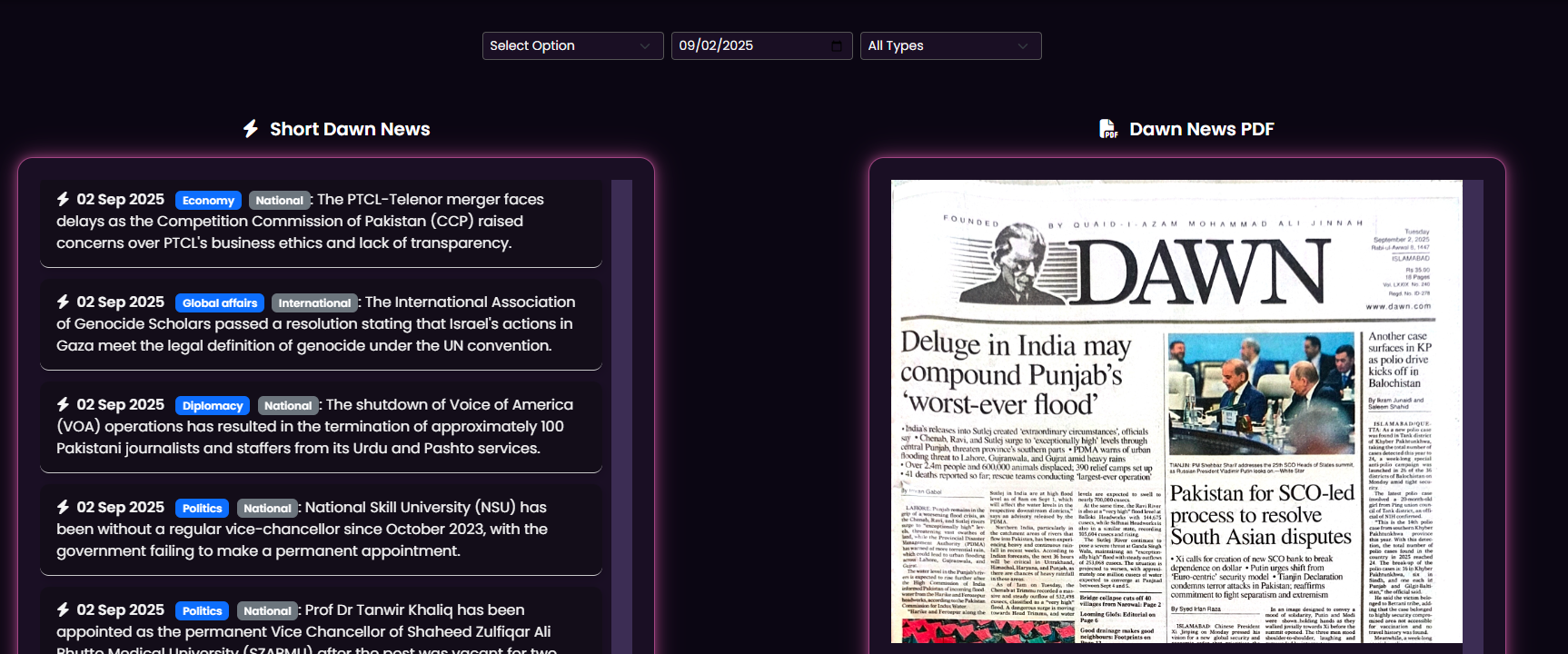 Dawn News Extract — concise current-affairs summaries