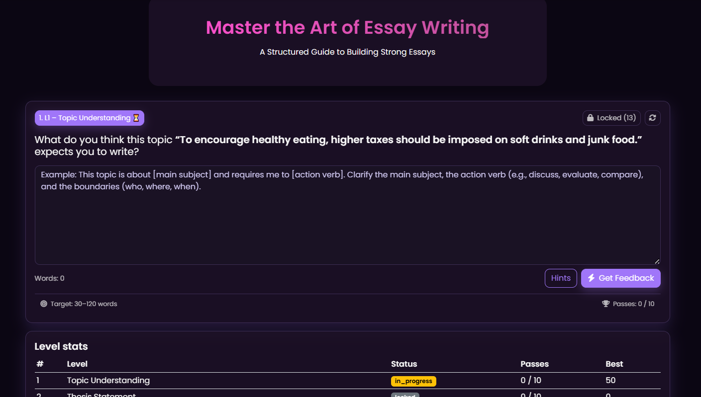 Essay Personalized Roadmap — tailored improvement plan